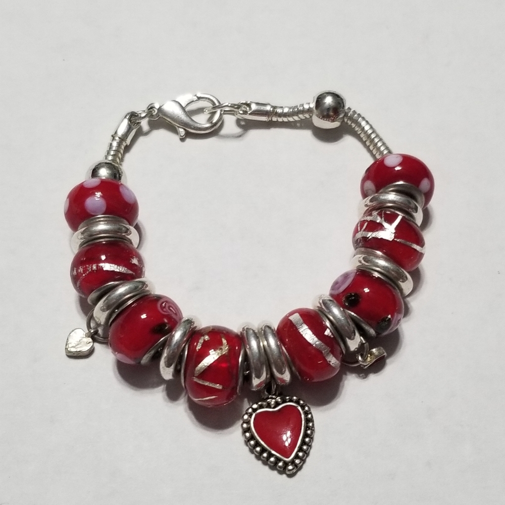 Red and silver charm bracelet